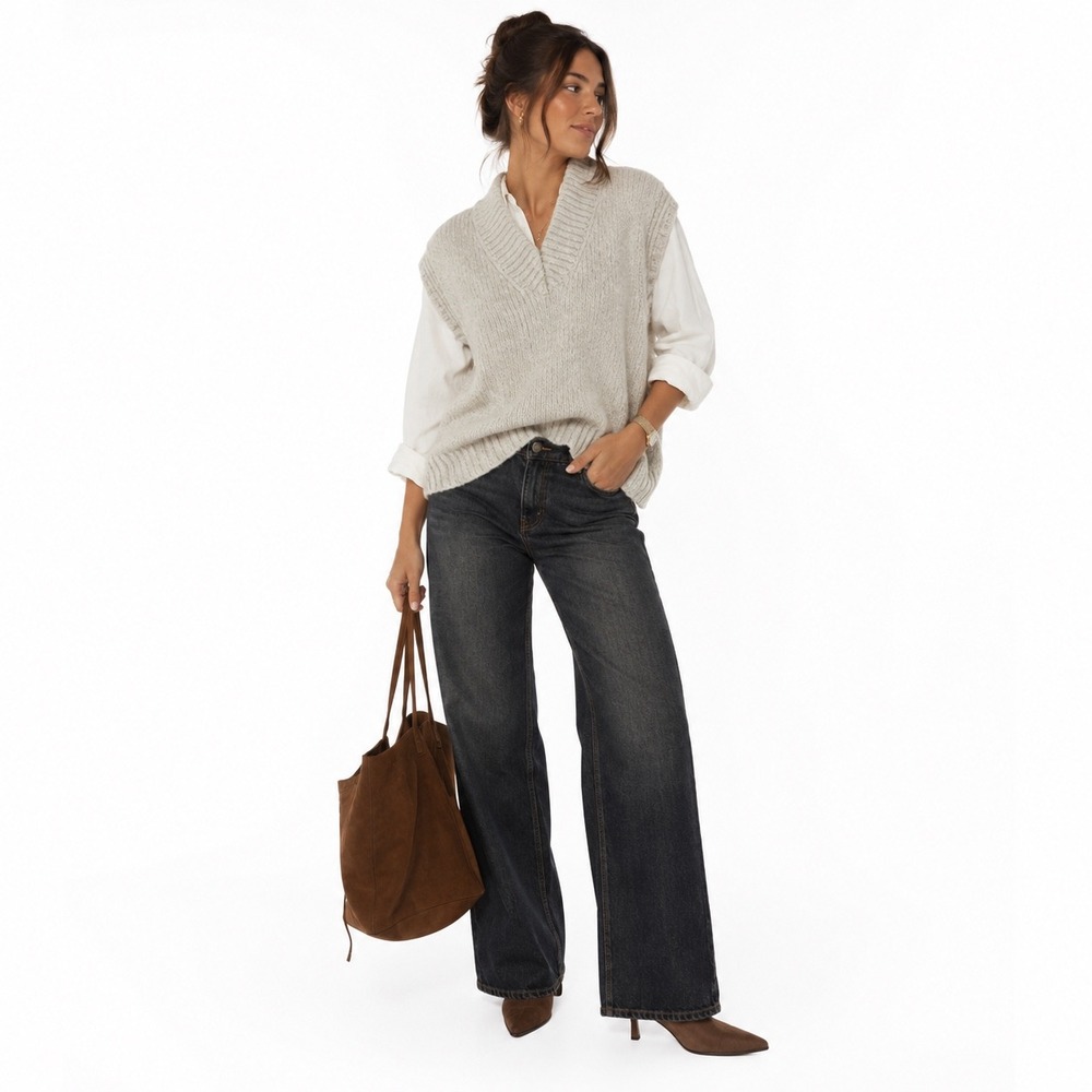 Minimalist Light Gray Merino Wool V-Neck Sweater Vest Nordstrom XL